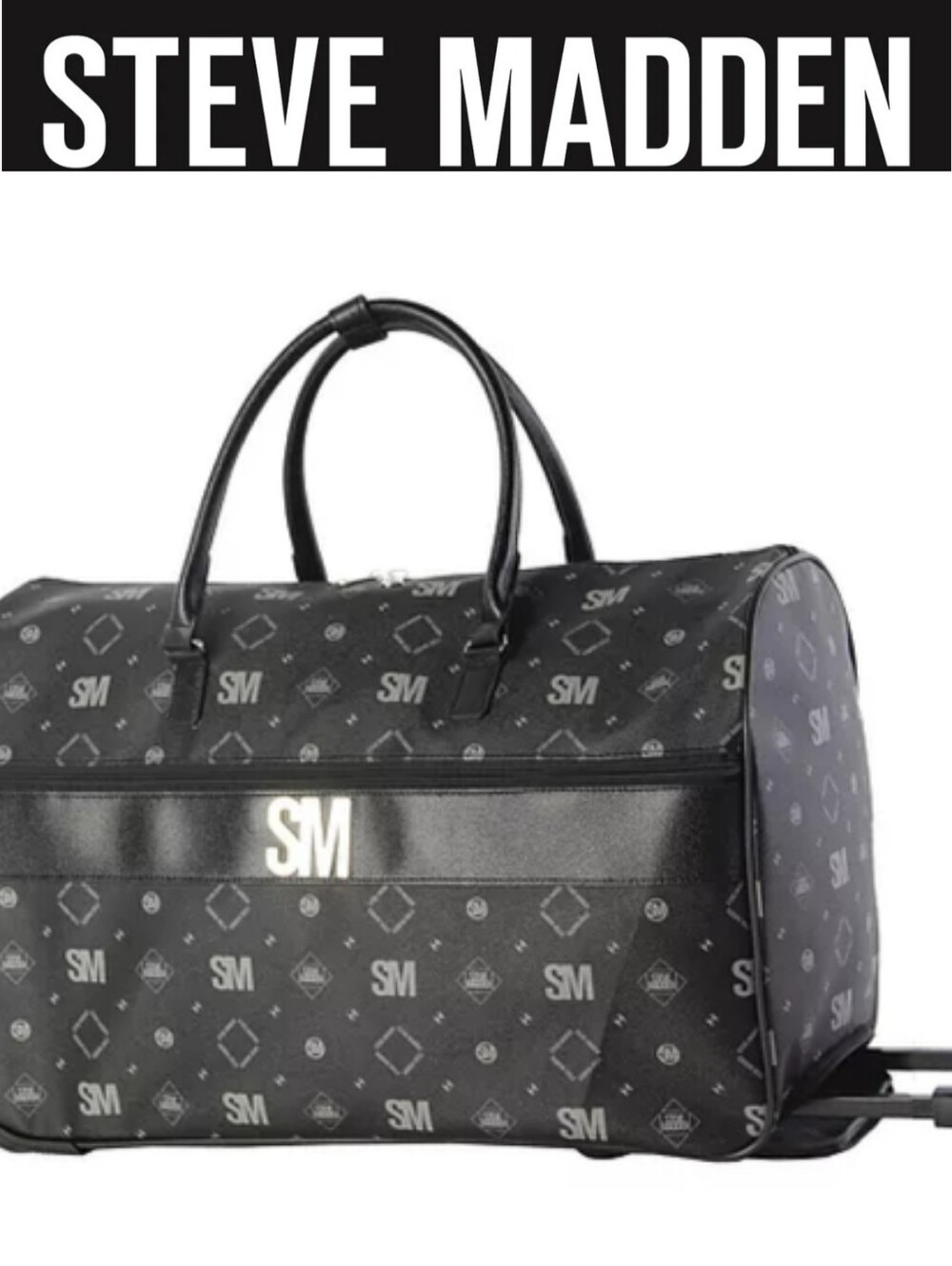 Steve Madden Runway Collection Monogram Black Travel Rolling Duffel Bag